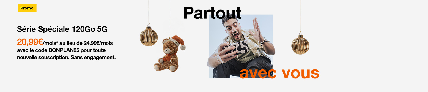 Promo Série Spéciale 120Go 5G  20,99€/mois au lieu de 24,99€/mois avec le code BONPLAN25 pour toute nouvelle souscription. Sans engagement.