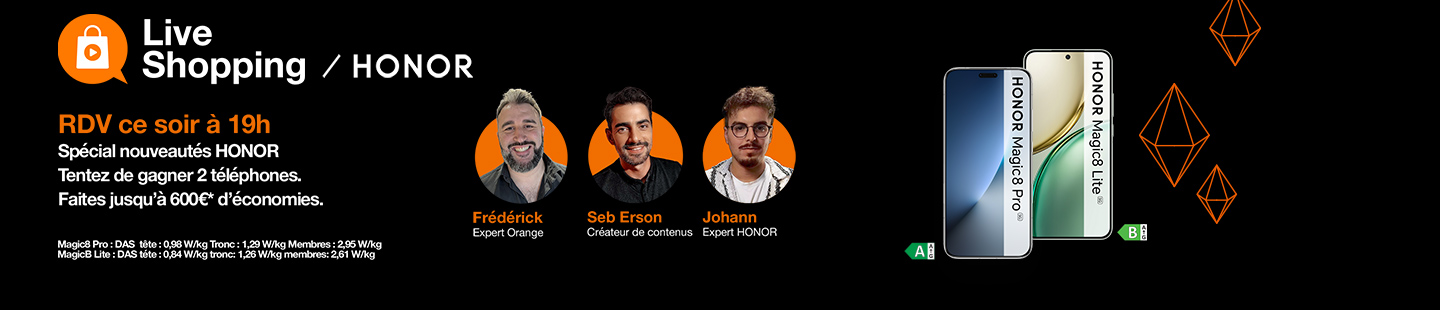 Live Shopping HONOR jeudi 29 Janvier à 19h Spécial nouveautés HONOR. Tentez de gagner deux téléphones