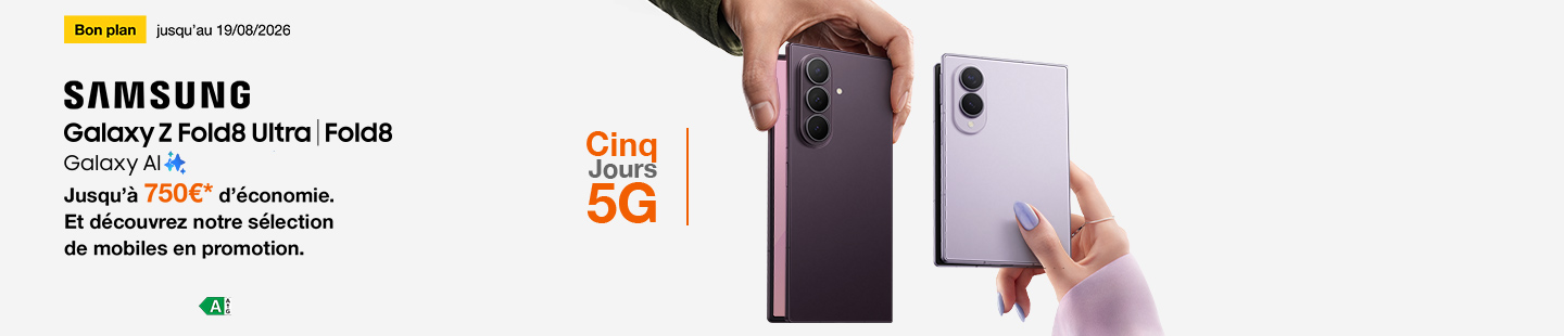 Bon plan jusqu'au 19 août 2026 Samsung Galaxy Z Fold8 | Z Fold 8 Ultra Galaxy AI Jusqu'à 750€ d'économie*. Et découvrez notre sélection de mobiles en promotion.
