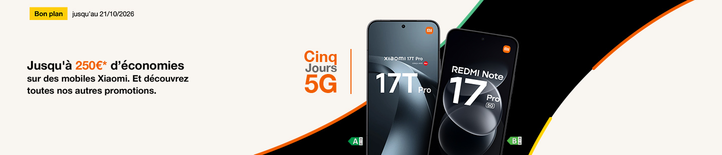 Bon plan jusqu'au 21 octobre 2026 Jusqu'à 250€* d'économies sur des mobiles Xiaomi. Et découvrez toutes nos autres promotions.