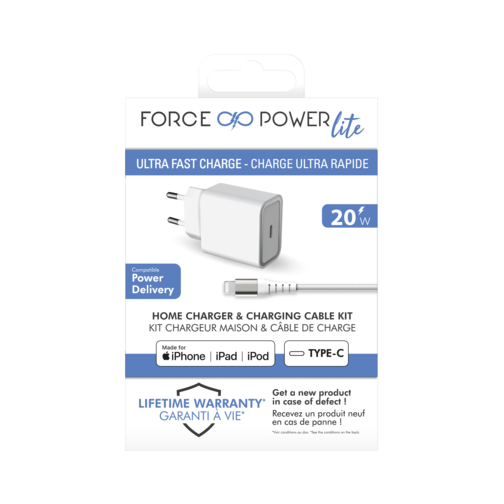 image4_Chargeur Secteur Force Power USB-C et câble Lightning 1.2 mètre 20W