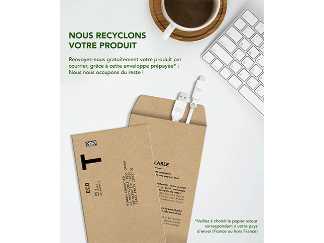 Câble de charge Just Green USB-C vers Lightning 1.2 mètre
