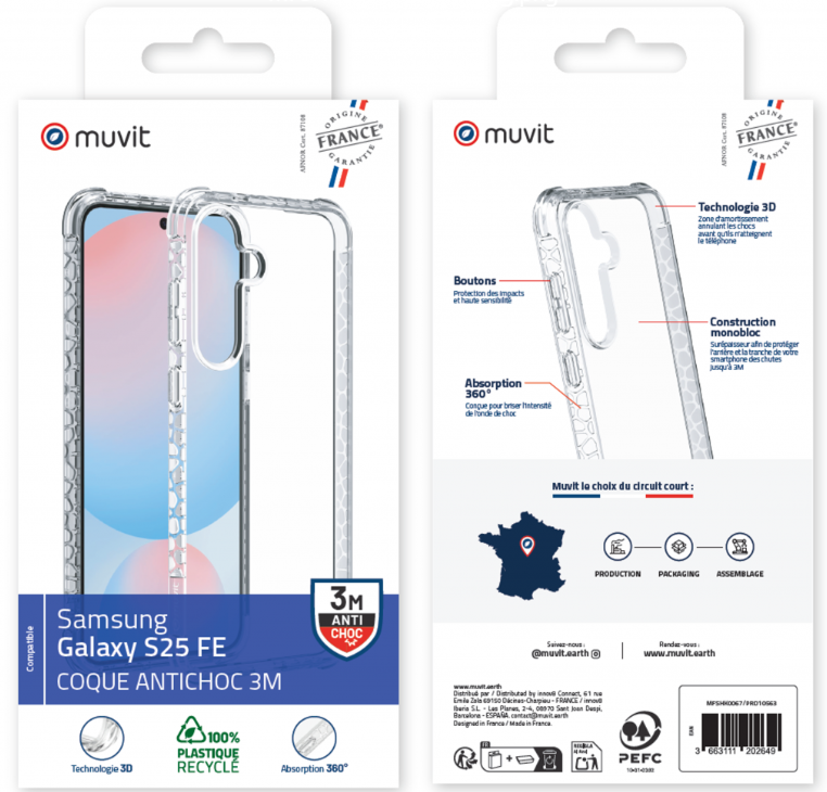 Muvit For France Coque renforcée Muvit made in France pour Samsung Galaxy S25 FE cristal
