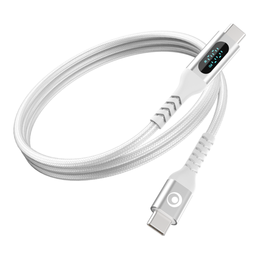 Belkin Câble de charge tressé Bigben avec écran LCD USB-C vers USB-C 100W 1.2 mètre blanc
