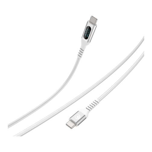Belkin Câble de charge tressé Bigben avec écran LCD USB-C vers USB-C 100W 2 mètres blanc