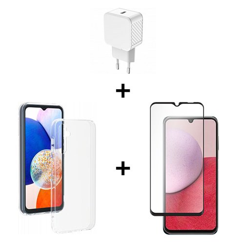 Pack film + coque + chargeur 20W pour Samsung Galaxy A14 4G & 5G