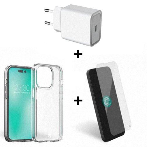 Pack film + coque + chargeur 30W pour iPhone 14 Pro