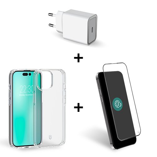 Pack film + coque + chargeur 30W pour iPhone 15 Pro Max