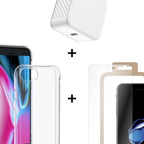 Pack film + coque + chargeur 20W pour iPhone SE