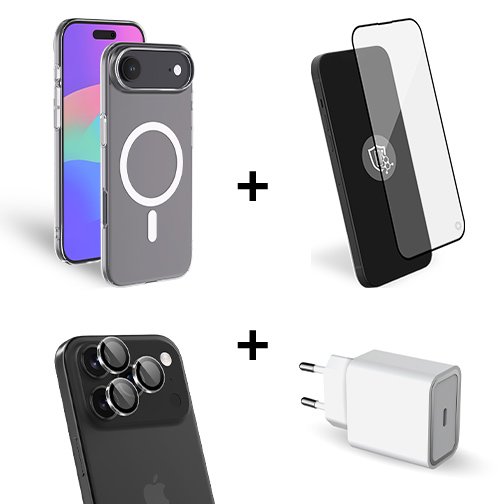 Pack Force Mobility films écran et objectifs + coque fine + chargeur USB-C 30W pour iPhone 17 Air