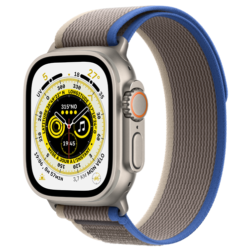 Apple Watch Ultra 49mm Titane bracelet boucle Trail bleu & gris
