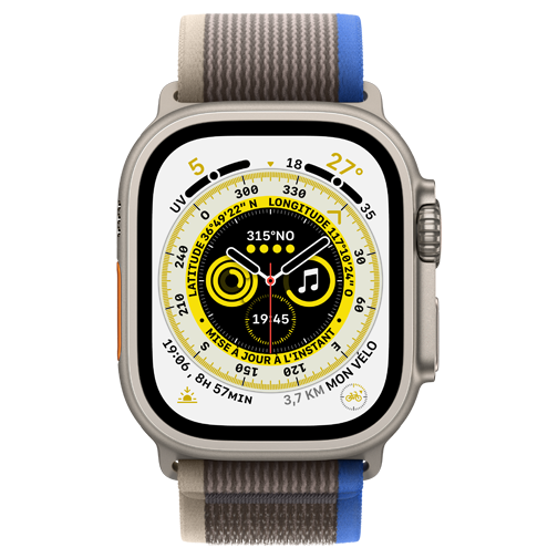 Apple Watch Ultra 49mm Titane bracelet boucle Trail bleu & gris