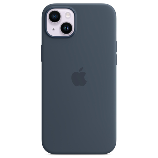 Coque en silicone avec MagSafe pour iPhone 14 Plus bleue