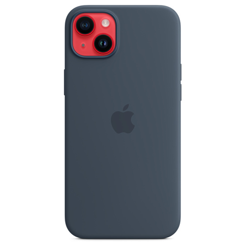 Coque en silicone avec MagSafe pour iPhone 14 Plus bleue