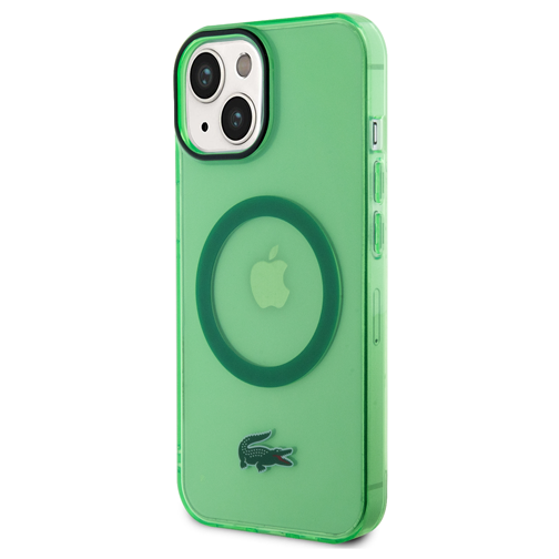 Coque silicone transparente Lacoste pour iPhone 15 verte