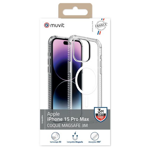 Coque renforcée Made in France compatible MagSafe  iPhone 15 Pro Max cristal