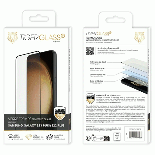 TIGER GLASS PLUS VERRE TREMPE RECYCLE SAMSUNG GALAXY S23/S22 : ascendeo  grossiste Films de protection