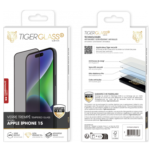 Film Tiger Glass+ confidentialité pour iPhone 15