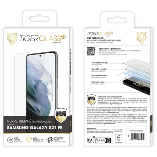 TIGER GLASS PLUS VERRE TREMPE RECYCLE SAMSUNG GALAXY S21 FE : ascendeo  grossiste Films de protection