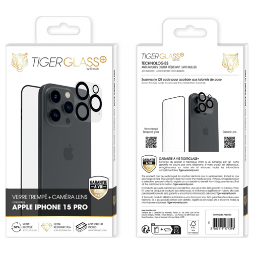 Verre trempé Tiger Glass+ pour iPhone 15 Pro Max - SFR Accessoires