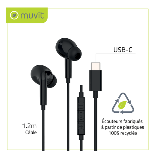 Kit piéton Muvit intra-auriculaire USB-C noir