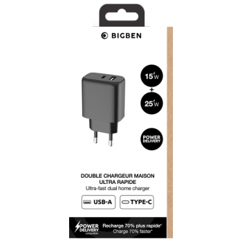 Chargeur secteur Bigben 2 ports USB-A et C 40W