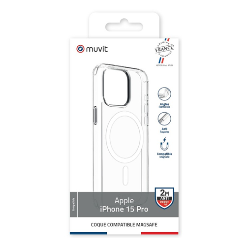 Coque made in France compatible MagSafe pour iPhone 15 Pro cristal