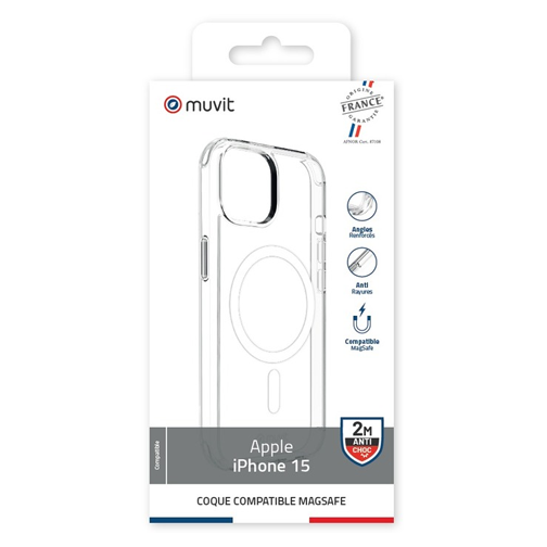 Coque made in France compatible MagSafe pour iPhone 15 cristal