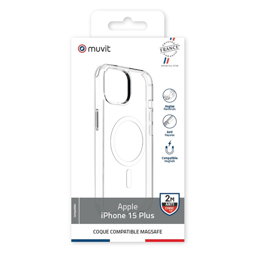 Coque made in France compatible MagSafe pour iPhone 15 Plus cristal
