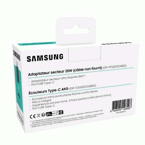 Pack Samsung chargeur 25W + kit piéton intra-auriculaire