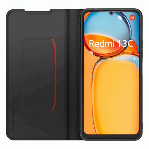 Etui à rabat avec dragonne pour Xiaomi Redmi 13C noir