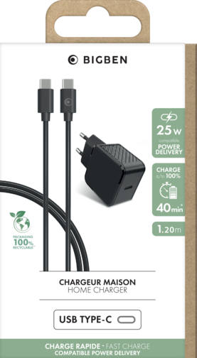 Chargeur Secteur Bigben USB-C 25W et câble USB-C