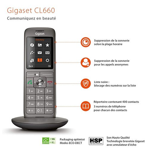 GIGASET Téléphone Fixe CL 660 Duo Anthracite - Zoma