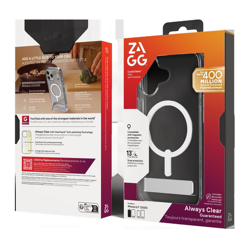 Coque renforcée ZAGG Palace avec support compatible MagSafe pour iPhone 17 cristal