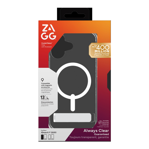 Coque renforcée ZAGG Palace avec support compatible MagSafe pour iPhone 17 cristal