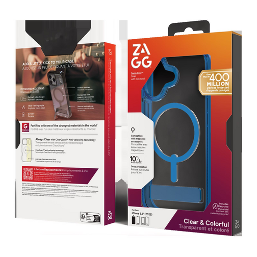 Coque ZAGG Santa Cruz avec support compatible MagSafe pour iPhone 17 bleue