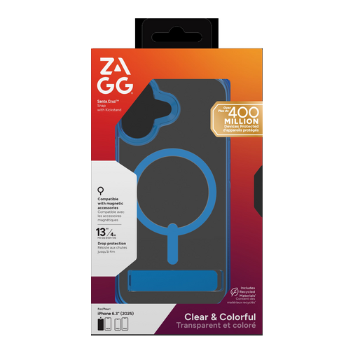 Coque ZAGG Santa Cruz avec support compatible MagSafe pour iPhone 17 bleue