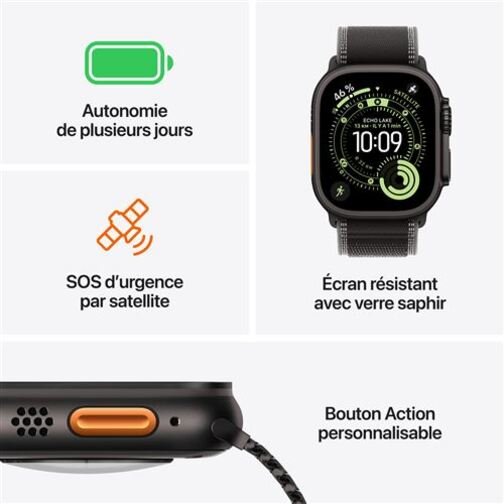 Apple Watch Ultra 3 5G 49mn titane noir bracelet noir océan
