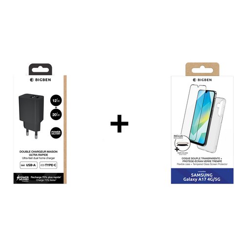Pack Bigben film + coque + chargeur USB-A & C 32W pour Samsung Galaxy A17