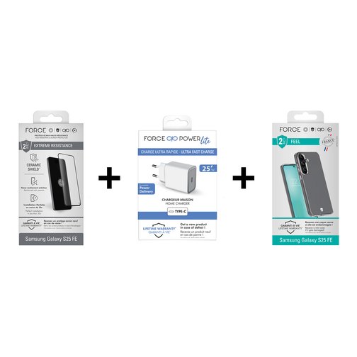 Bigben Pack Force Mobility film + coque + chargeur USB-C 25W pour Samsung Galaxy S25 FE