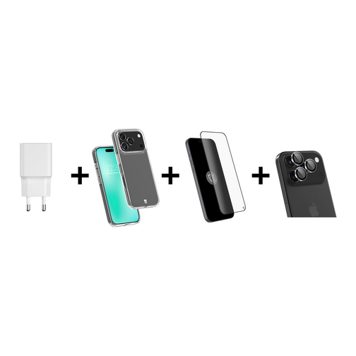 Pack Force Mobility films écran et objectifs + coque + chargeur USB-C 30W pour iPhone 17 Pro Max