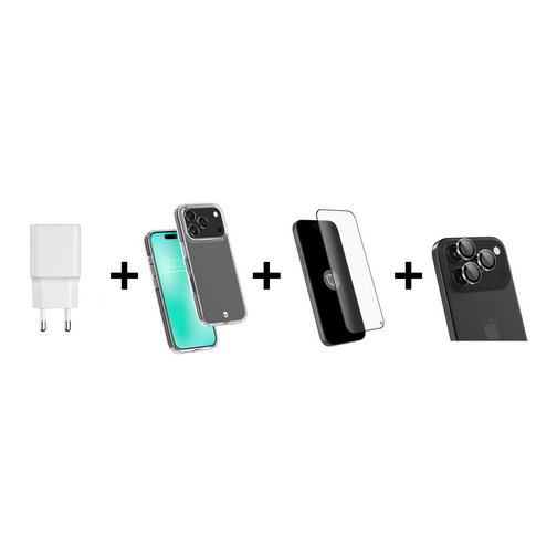 Pack Force Mobility films écran et objectifs + coque + chargeur USB-C 30W pour iPhone 17 Pro