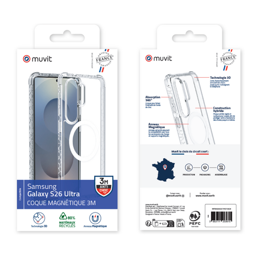 Muvit For France Coque renforcée made in France GRS compatible Qi2 pour Samsung Galaxy S26 Ultra 5G