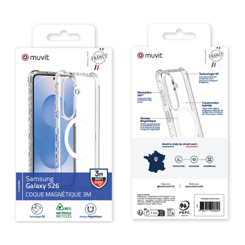 Muvit For France Coque renforcée made in France GRS compatible Qi2 pour Samsung Galaxy S26 5G 