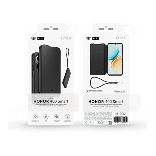 Etui à rabat Modelabs avec dragonne pour HONOR 400 Smart 5G noir