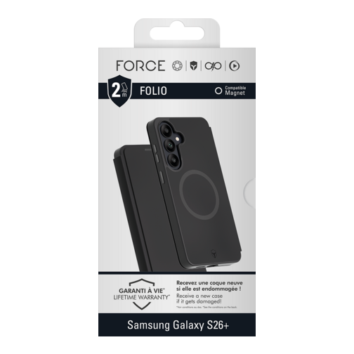Etui à rabat Force Case compatible Qi2 pour Samsung Galaxy S26+ 5G noir