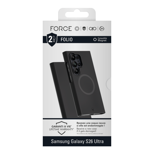 Etui à rabat Force Case compatible Qi2 pour Samsung Galaxy S26 Ultra 5G noir