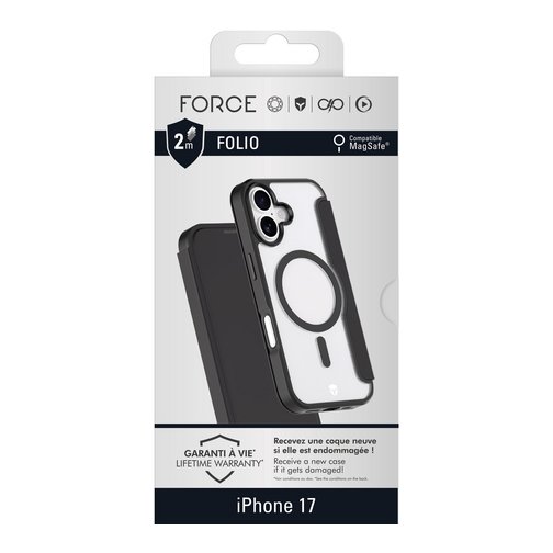 Etui à rabat renforcé Force Case compatible MagSafe pour iPhone 17 noir