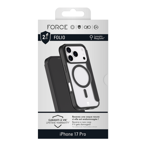 Etui à rabat renforcé Force Case compatible MagSafe pour iPhone 17 Pro noir