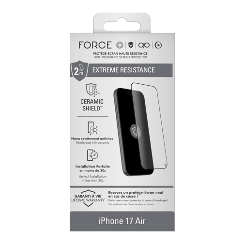 Pack Force Mobility films écran et objectifs + coque + chargeur USB-C 30W pour iPhone 17 Air cristal